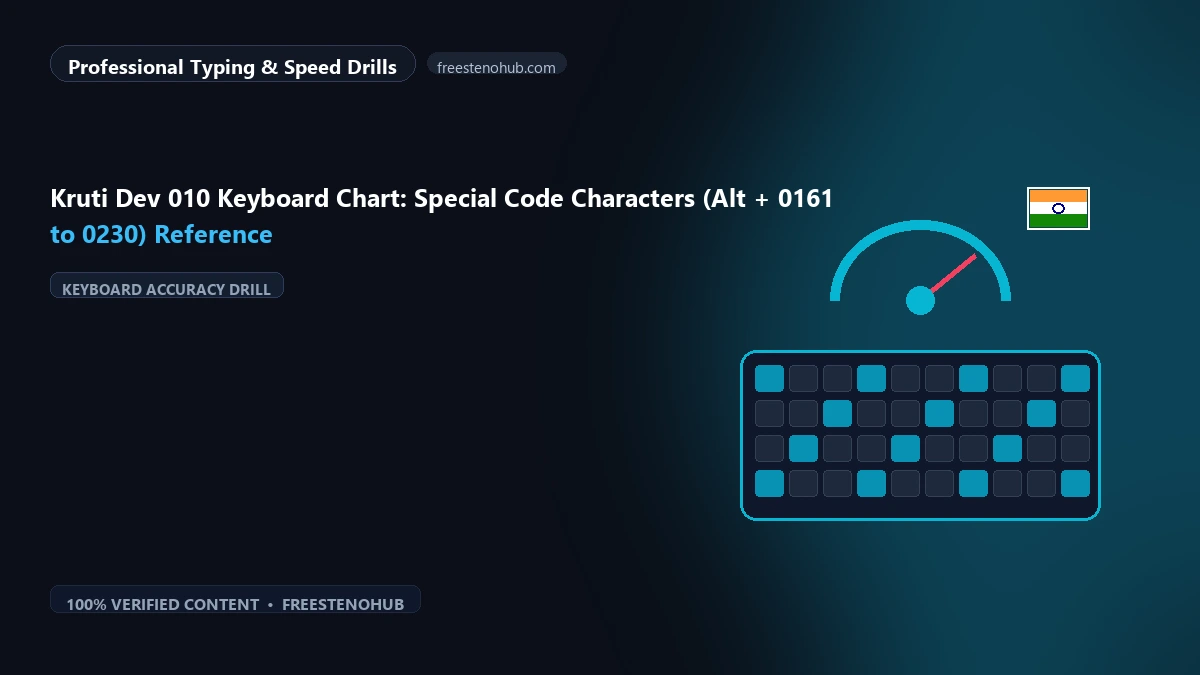 Kruti Dev 010 Keyboard Chart: Special Code Characters (Alt + 0161 to 0230) Reference